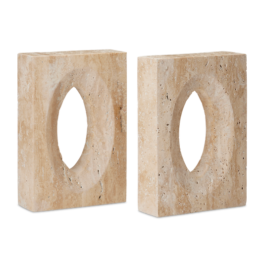 The Demi Travertine Bookends Set of 2 by Currey & Company | Luxury Objects & Sculptures | Willow & Albert Home