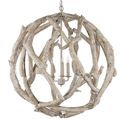 The Driftwood Whitewash Orb Chandelier by Currey & Company | Luxury Chandeliers | Willow & Albert Home