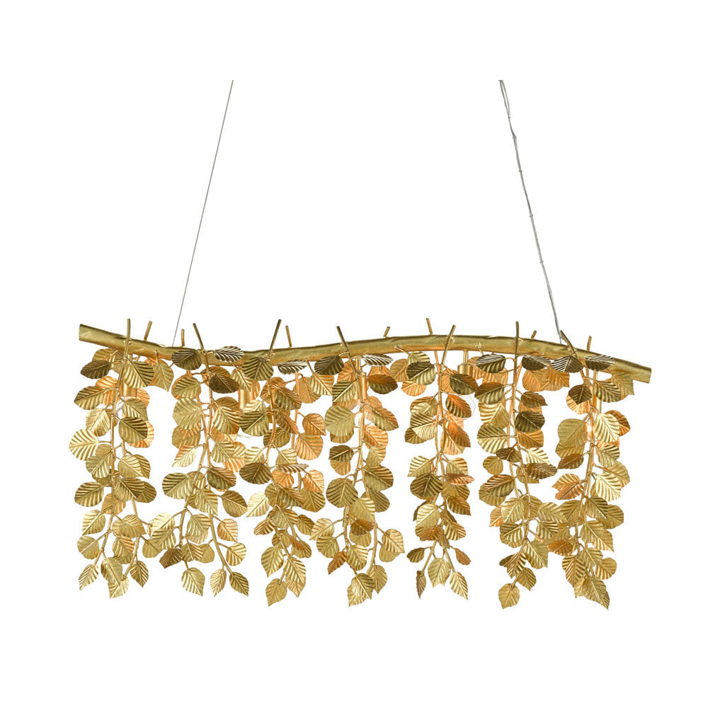 Golden Eucalyptus Rectangular Chandelier | Currey & Company | Chandelier | golden-eucalyptus-rectangular-chandelier